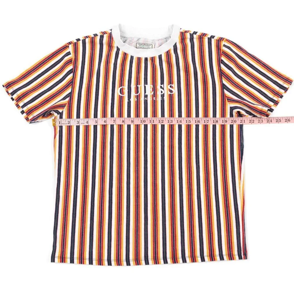 Guess Jeans Los Angeles Striped Shirt‎ Small Blue Yellow Red Embroidered Logo